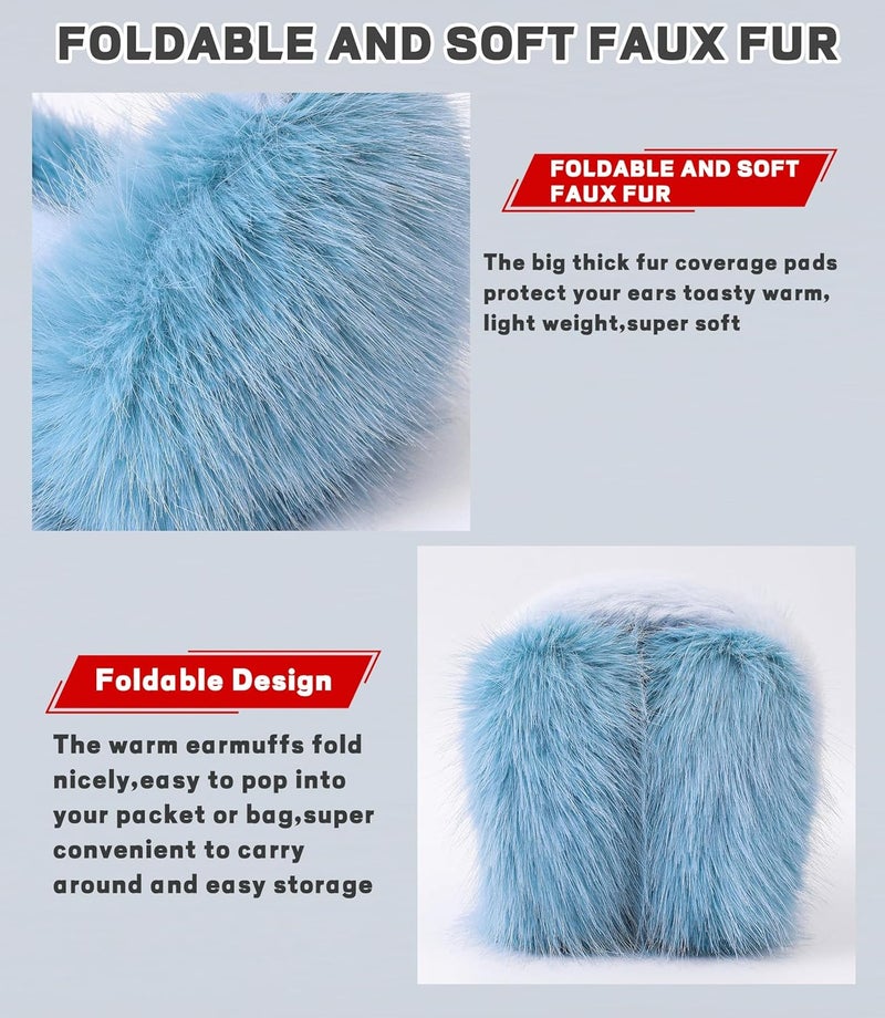 Eyegla Ear Muffs for Women Winter Adjustable & Foldable Fuzzy Earmuffs Fluffy Soft Ear Covers for Cold Weather - Image 4